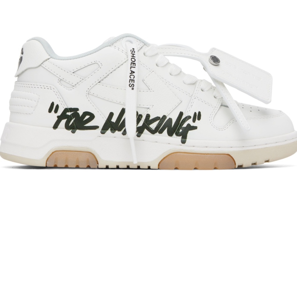 Off-White White and Tan Chunky Sneakers with Textured Sole